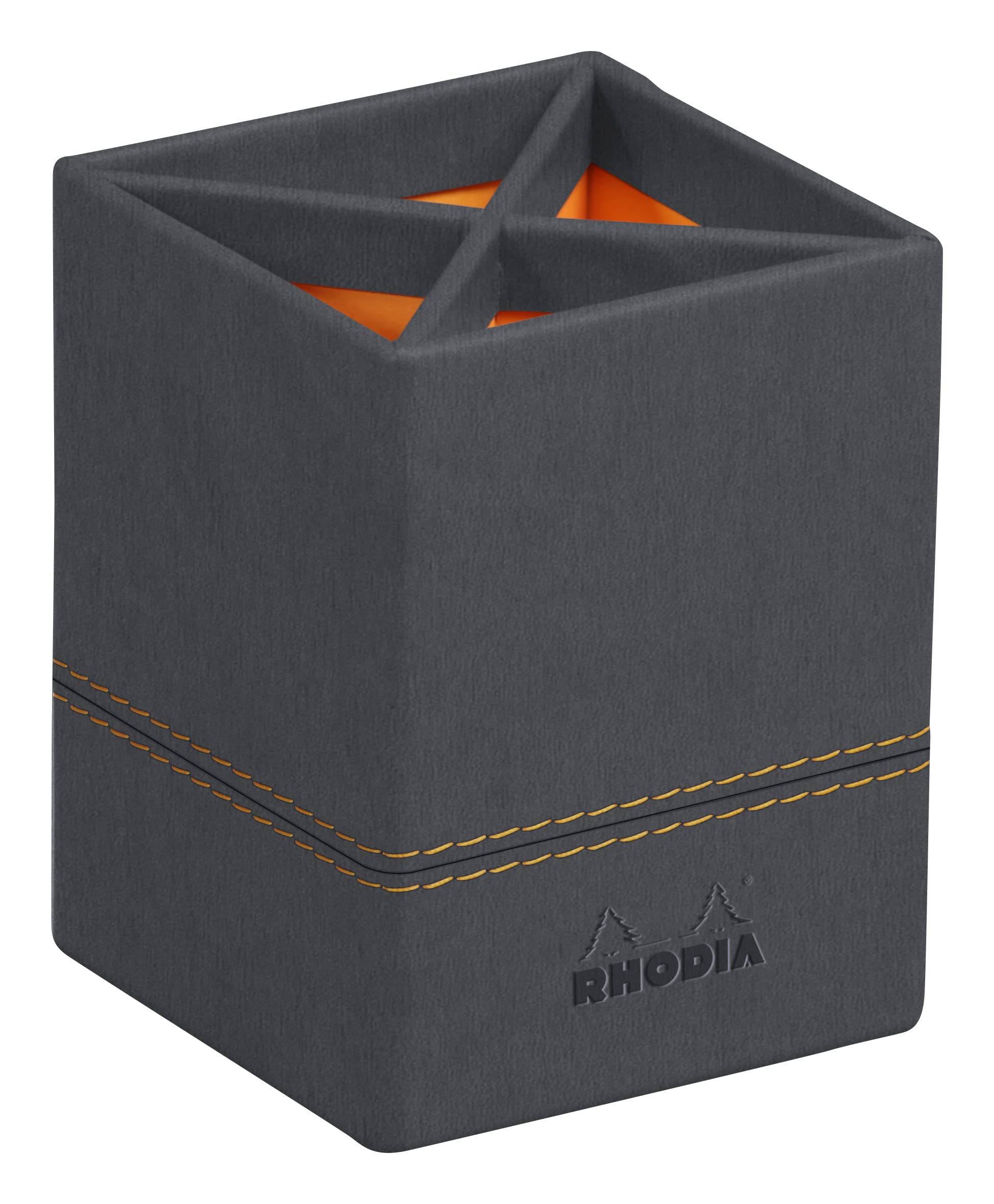 RHODIA 194525C - Titanium Pencil Pot - 8x8x11 cm - Orange Saddle Stitching - Faux Leather Exterior - Home Office Collection Rhodiarama - Office Organization & Design Storage — image 1