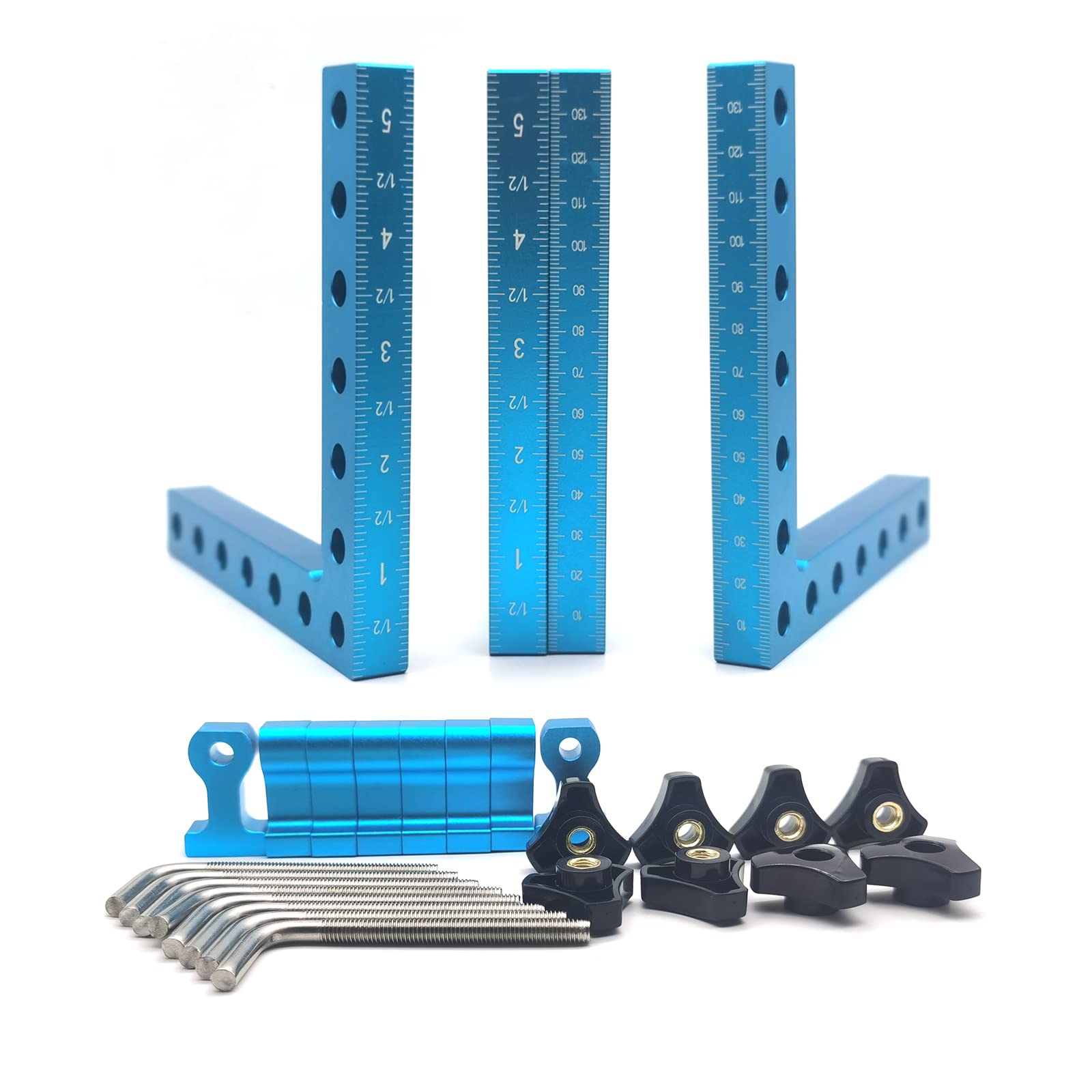 5.5"×5.5" 90 Degrees Positioning Squares, 4Pcs Right Angle Squares with 8 Clamps, Aluminium Alloy L-Type Corner Clamp Woodworking Clamping Tool for Picture Frames, Boxes, Cabinets (140mm x 140mm)
