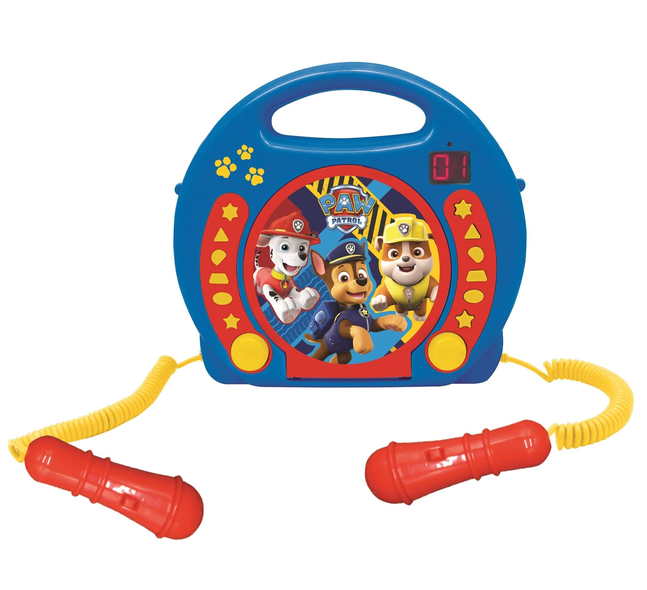 Lexibook Paw Patrol Chase Marshall, Karaoke CD Player with 2 Microphones, Programming Function, Headphones Jack, for Kids, with Power Supply or Batteries, Blue/Red, RCDK100PA