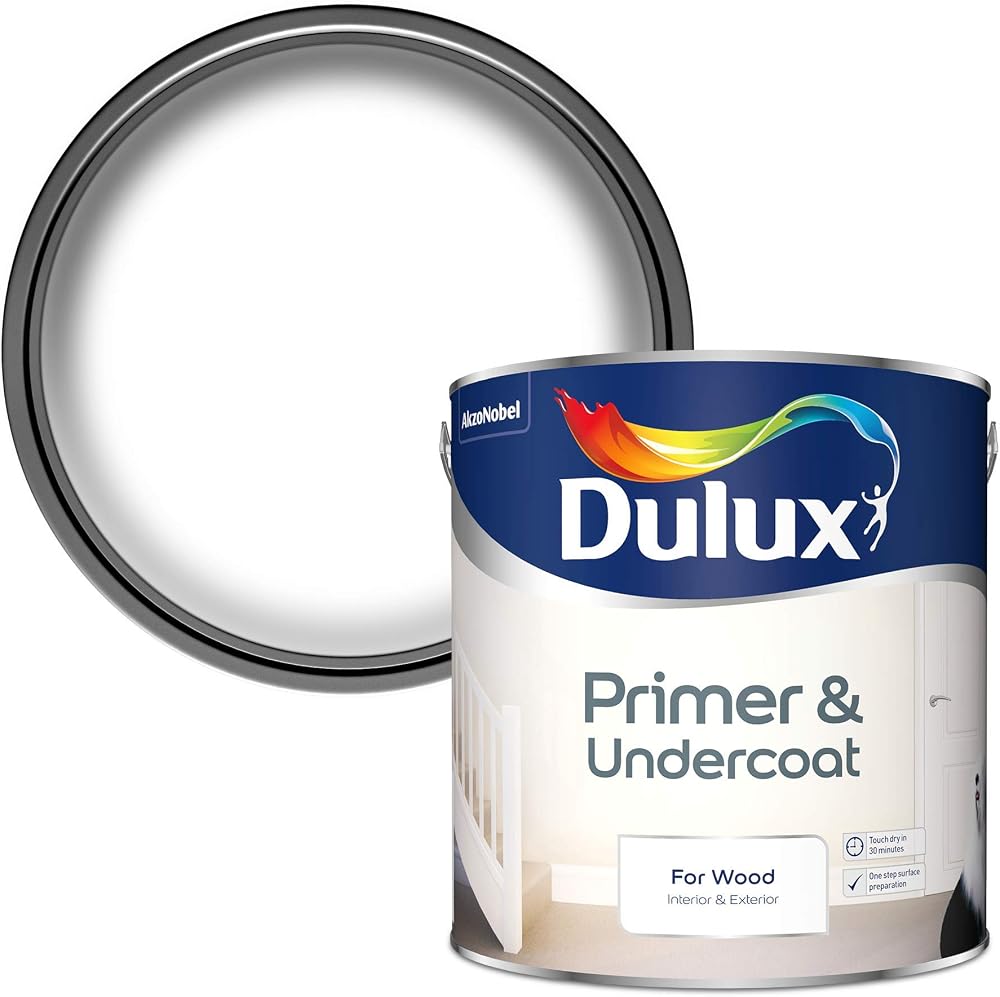 Dulux Primer & Undercoat Paint for Wood 2.5L White, Interior Exterior