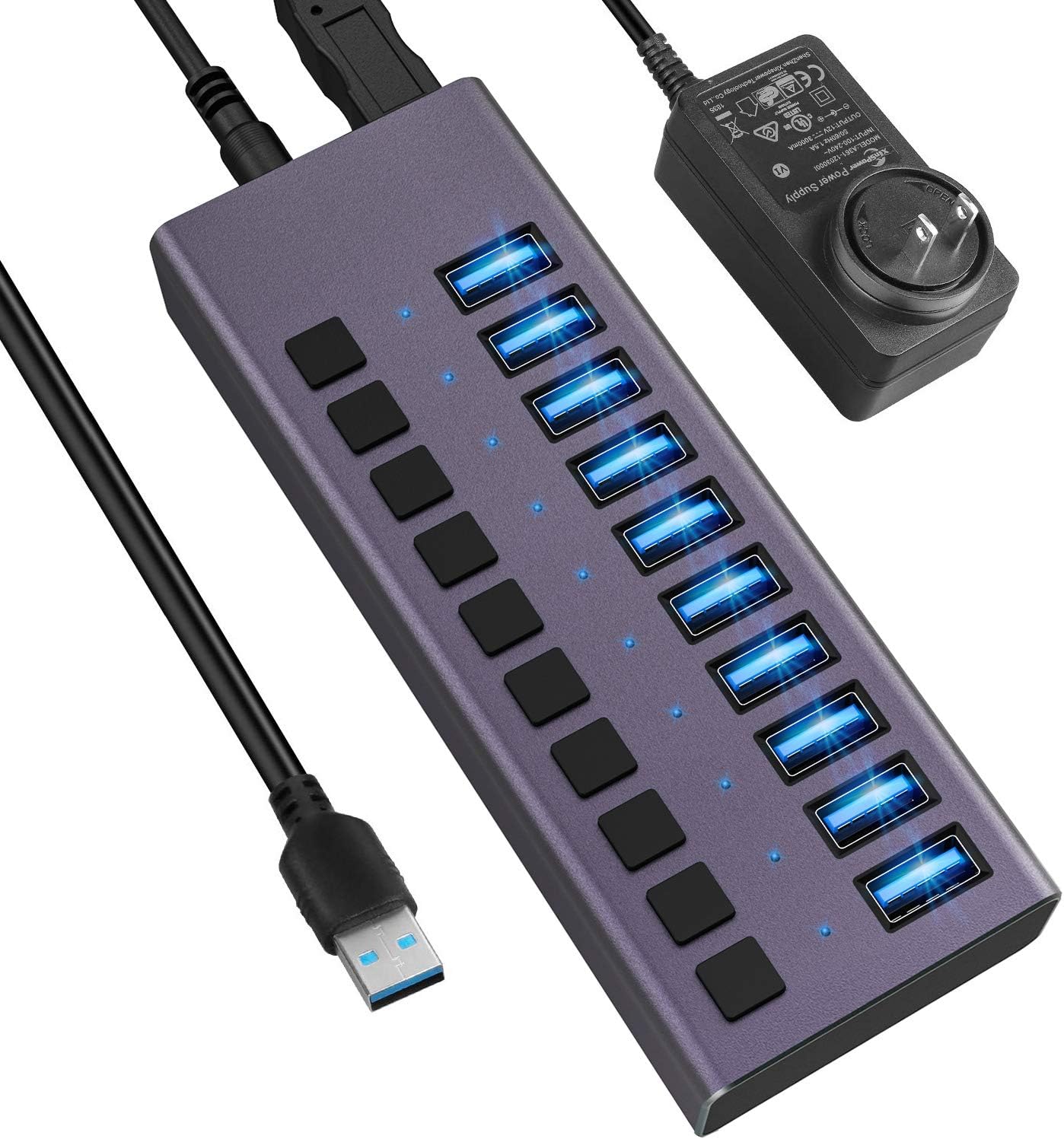 USB 3.0 Hub10 Ports Powered USB Hub 60W USB Charging Hub