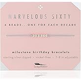 Lucky Feather 60 Year Old Birthday Gifts For Women | 14k Gold Dipped Beads Bracelet | Fun Gift For 60 Year Old Woman | 60 And Fabulous Milestone Bracelet Adjustable 7"- 8" Cord | Gift Box Envelope