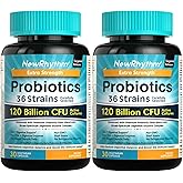 NewRhythm Probiotics 120 Billion CFU 36 Strains, 3-in-1 Probiotics for Digestive Health & Immune Support with Prebiotics & Enzymes, Probioticos for Women & Men, Vegan Targeted Release Supplement, 60ct
