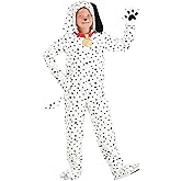 Dalmatian Puppy Halloween Costume for Kids - Plush Jumpsuit with Mitts, Foot Covers, and Tail