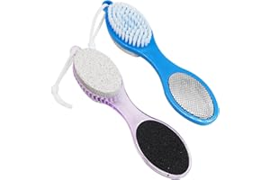 LENPESTIA Pumice Stone Brush for Feet 2 Pack Foot Brush Foot Scrubber Foot File Callus Remover 4 in 1 Feet Pedicure Tools for Feet,Pumice Stone, Foot Rasp and Sand Paper