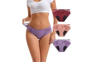 OEIOEI Women's Period Underwear for Heavy Flow, Lace Bikini Panties 3-Pack