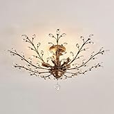 CVKASH 5 - Light Vintage Crystal Chandelier Modern Bronze Branche Ceiling Light Fixture Farmhouse for Kitchen Dining Room Liv