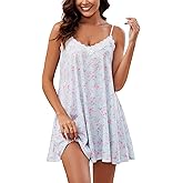 Kabento Nightgowns for Women Sexy Lace Sleepwear V Neck Short Night Gowns Sleeveless Chemise Nighty