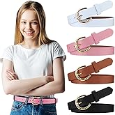 Janmercy 4 Pack Belts for Girls Kids Leather Skinny Belt Color Strappy waistband with Double O Ring Buckle, 4 Colors