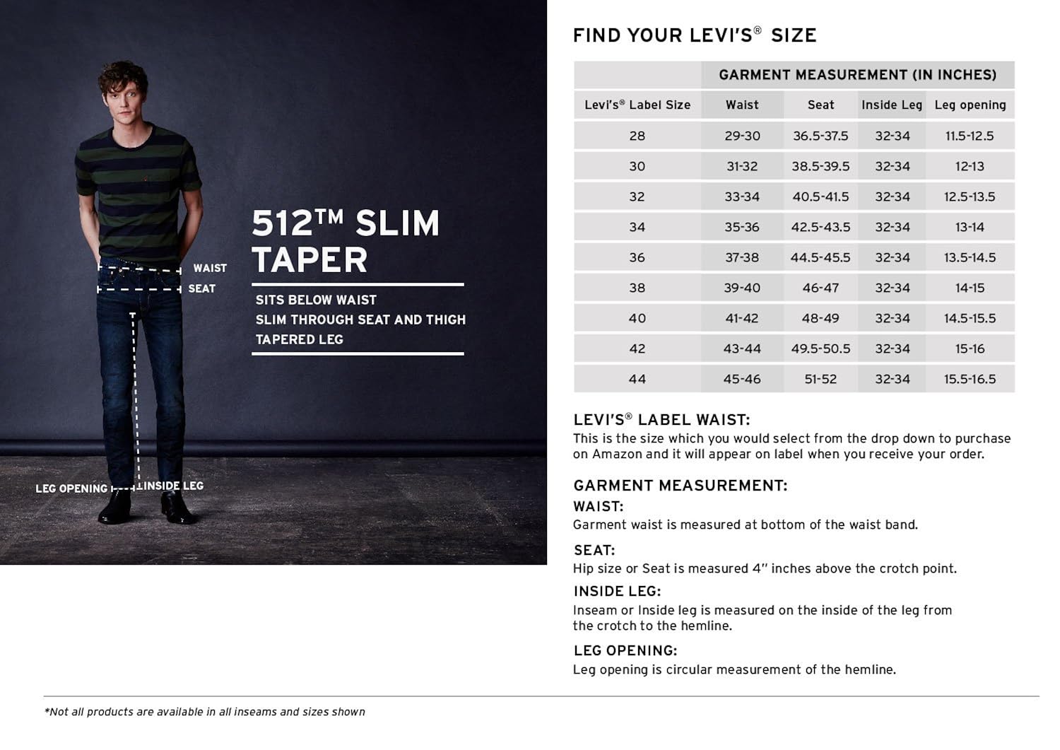 levi's men's (512) slim tapered fit jeans