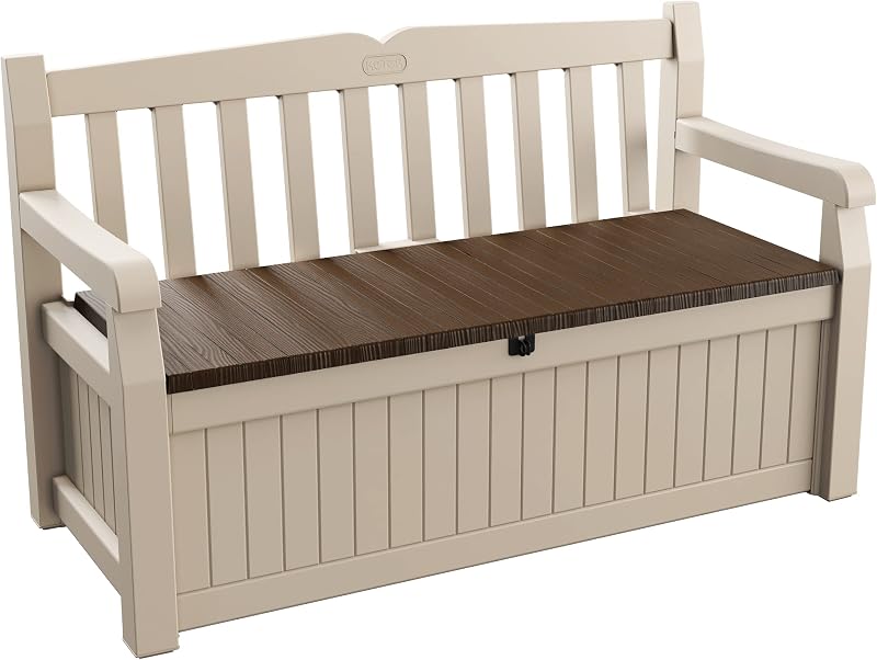 Cassapanca Contenitore Eden con Capacità di 265 Litri in Resina, Resistente agli agenti atmosferici, Colore Beige/Marrone, 140 x 60 x 84 cm