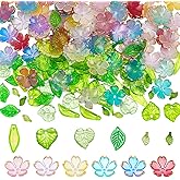 NBEADS 192 Pcs Acrylic Leaf Flower Beads, Mixed Color Jewelry Making Beads Flower Bead Caps Acrylic Beads Kit for Bracelet Necklace Jewelry Making, Hole: 1.2-2mm