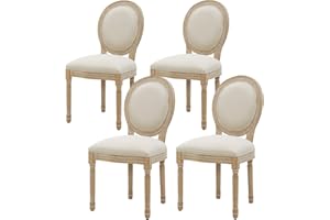 Furnimart French Country Vintage Dining Chairs Set of 4 Farmhouse Dining Chairs with Round Back and Solid Wood Legs, Oval Side Chairs for Kitchen Dining Room Living Room (Beige)