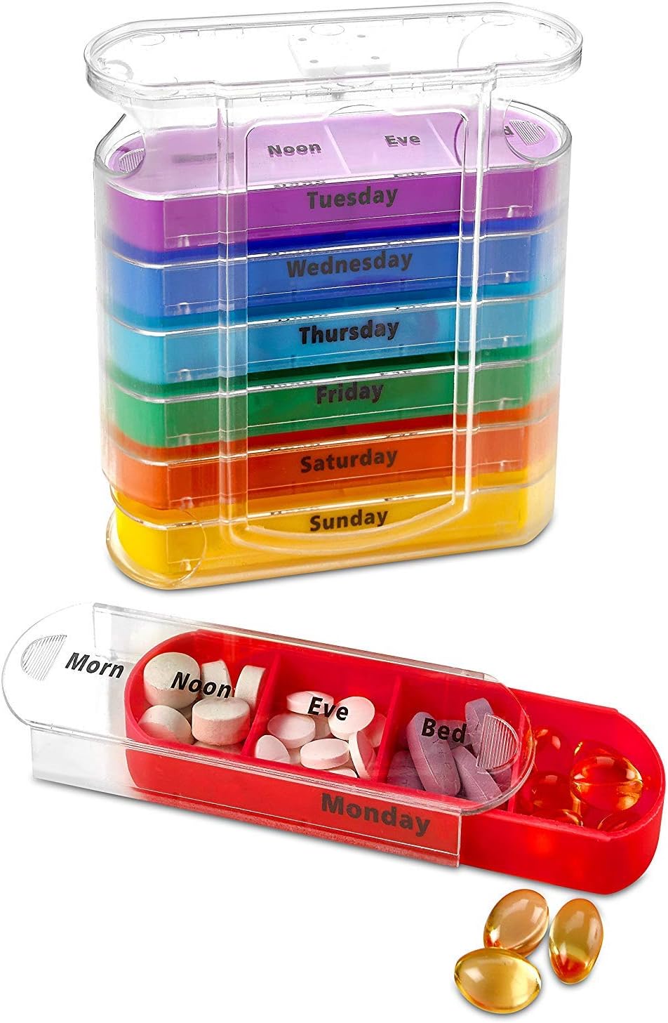 MEDca Weekly Pill Organizer, Four Times-a-Day, 1 Dispenser with Stackable AM/PM Compartments: Health & Personal Care