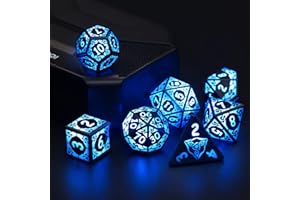 LED Dice Set D&D Rechargeable，ZHOORQI Shake to Light Up DND Dice, Dungeon and Dragons Dices USB Port Charging, for D&D RPGs（Blue Light up）