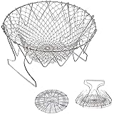 Foldable Steam Rinse Deep Fry Basket, Mesh Basket Strainer Net Kitchen Cooking Tool Stainless Steel Colander, Fruit Vegetable