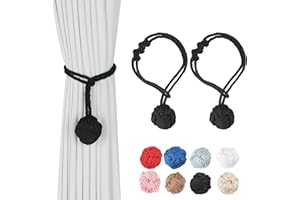 OCIOLI 2 Pieces Curtain Tiebacks Curtain Holdbacks Curtain Pull Backs with Big Woven Ball Hand Woven Tie Back Curtain Tie Backs for Curtains (Black, 2)
