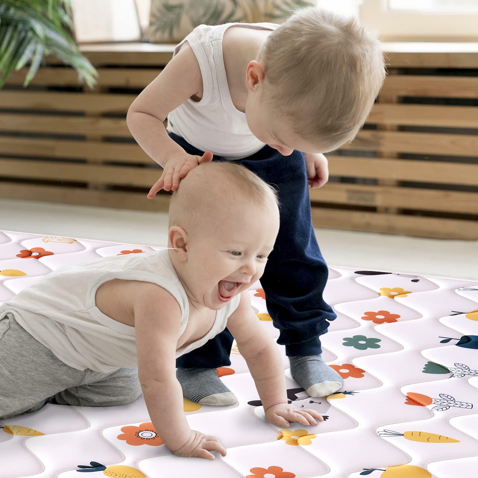 Odorless Premium Foam Baby Play Mat, Soft Microfiber Fabric Crawling Mat for Floor- Comfortable and Hypoallergenic, Non-Slip Cushioned Floor Playpen mat for Infants,Babies,Toddlers
