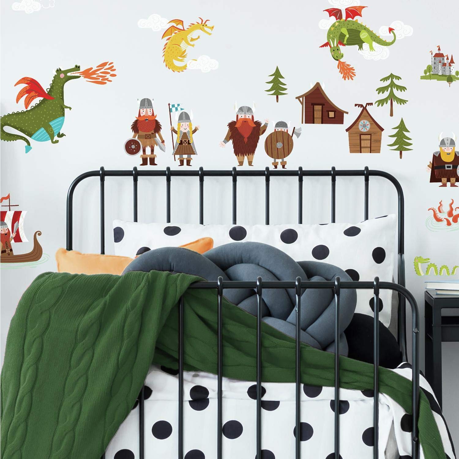 RoomMates RMK4240SCS Repositionable Stickers Dragons and Vikings, Vinyl, Brown, Orange, Yellow, Green and Blue, 7.77 cm 4.55 cm by 28.07 cm. 21.08 cm