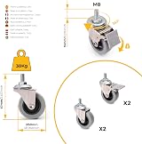 Emuca Pack of 4 Grey Furniture Castors 50mm with 2 Brakes M8x15 bolt view 2