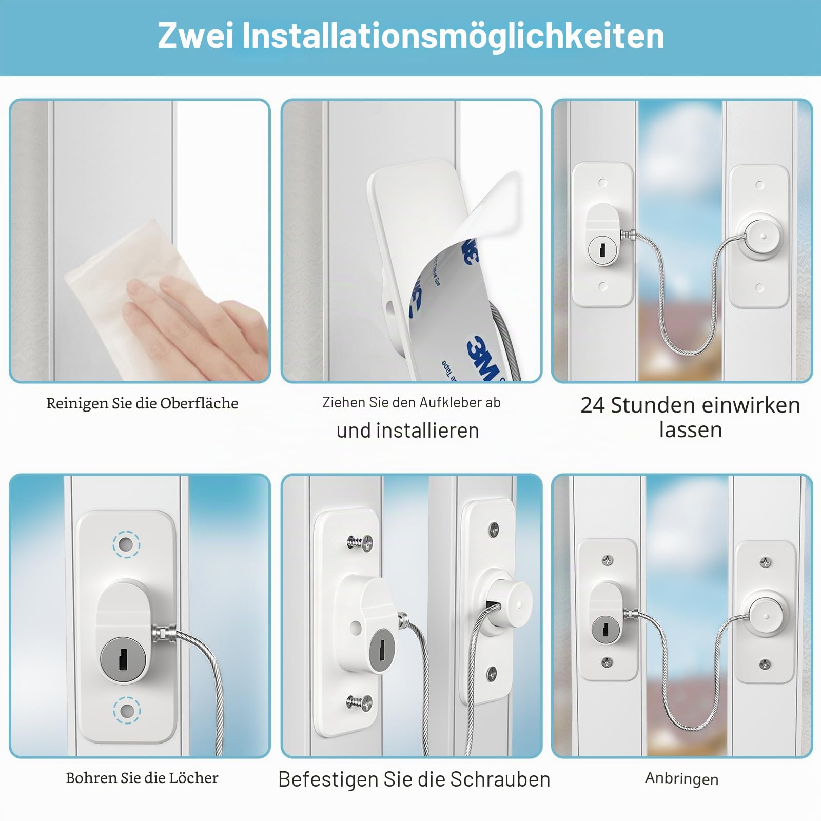 AOSITE Fenstersicherung Kinder Ohne Bohren für Fensterschutz Kühlschrank Schranktüren 2 Stück Fensterschloss nur Kippen Fensterschutz Kinder Selbstklebend oder Schrauben Safety Lock Pet Childproof 7