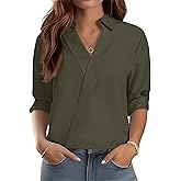 LOMON 3/4 Length Sleeve Womens Tops Dressy V Neck Collared Shirts Trendy Business Casual Work Blouses Vacation Outfits 2026