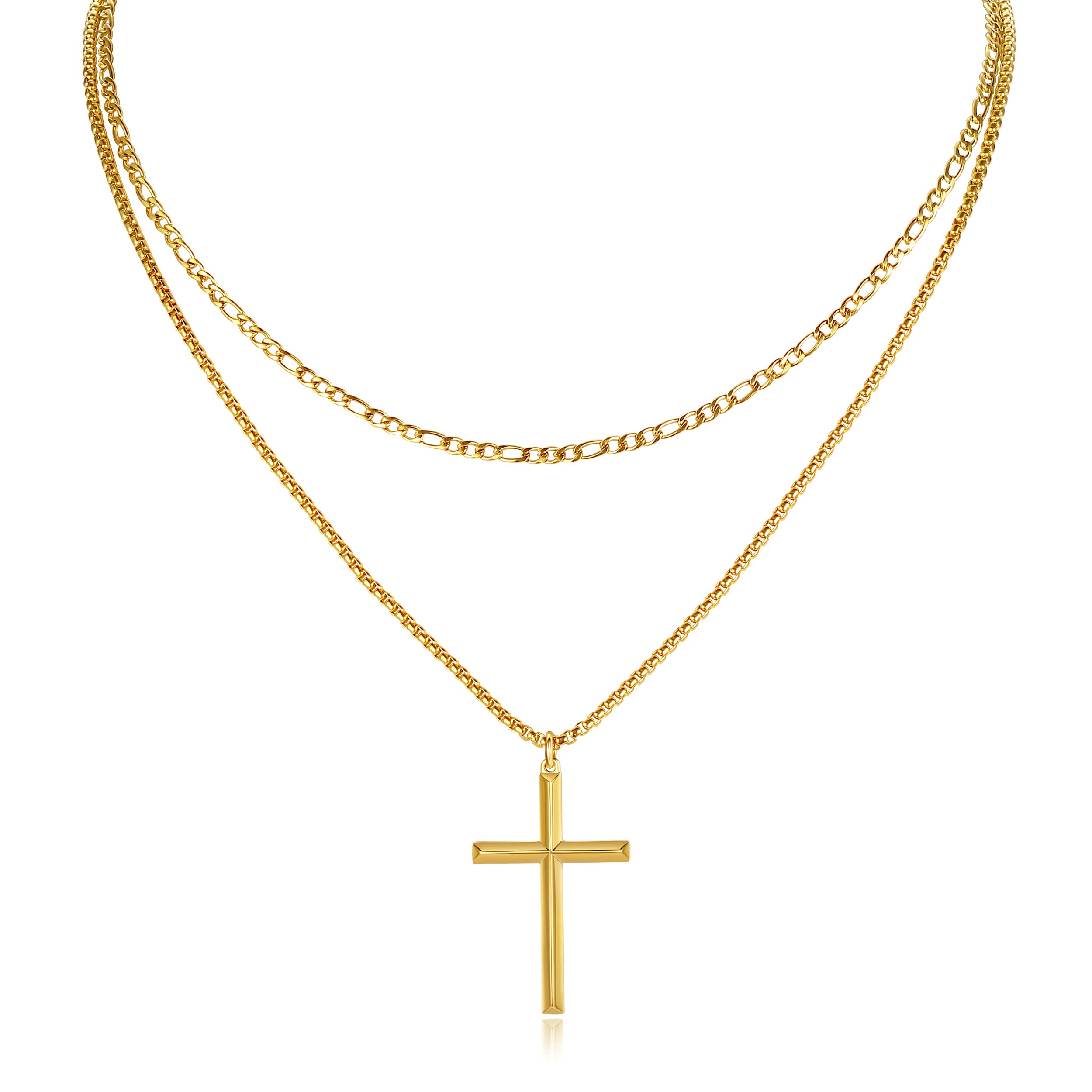 REVEMCN 14K Gold Filled Polished Beveled Cross