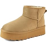 Amazing Cosy Women's Platform Mini Boots, Fur Boots Classic Ultra Mini Booties Comfortable Anti-Slip Lightweight Winter Snow Boots (Brown/Sand/Black, US Women Size 5-9)