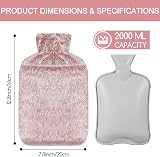Jsdoin 2L Hot Water Bottle with Faux Fur Cover Pink Leakproof UK view 3