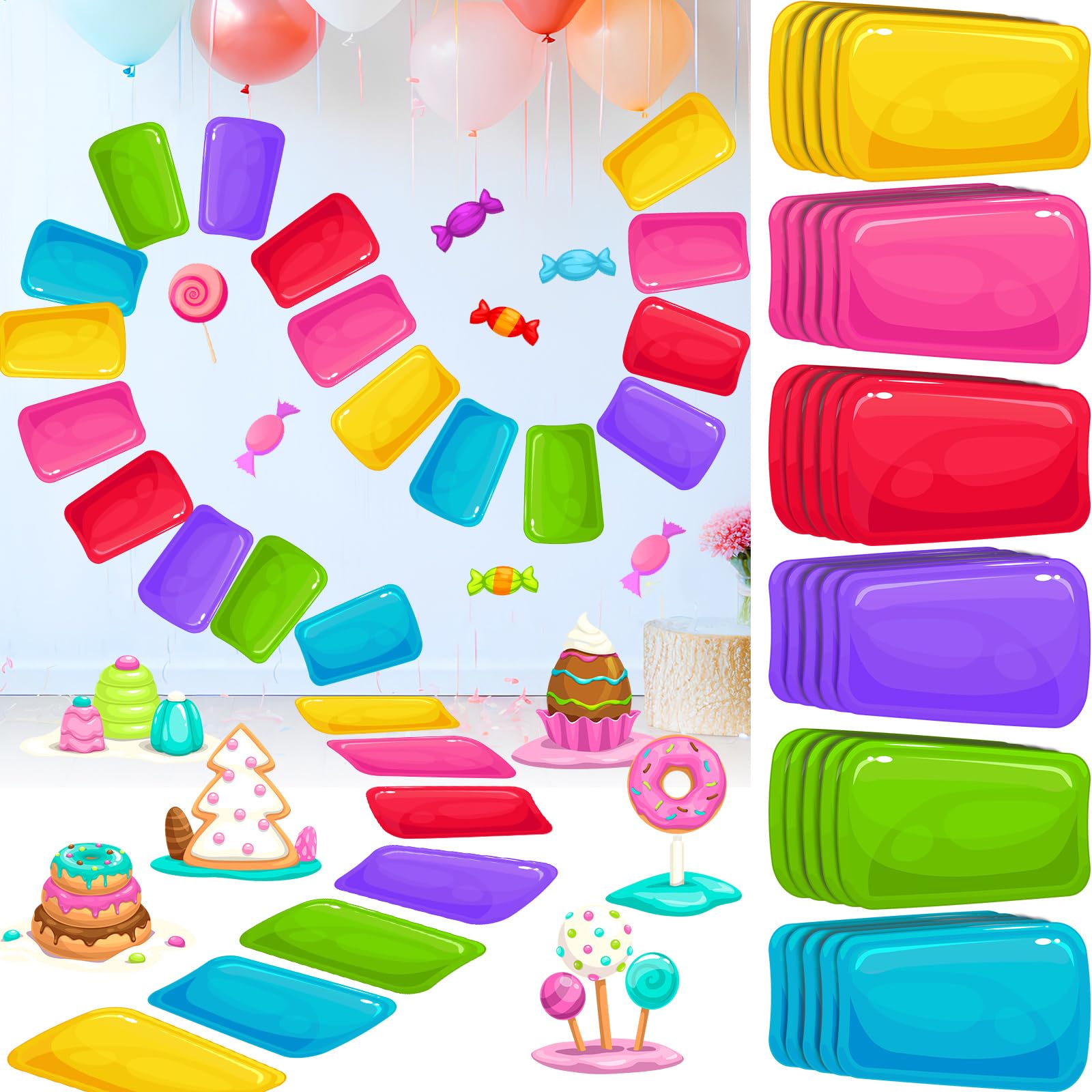 Photo 1 of *INCOMPLETE*8 Colorful PVC Floor Stickers Candy Themed Floor Decals Candy Themed Party Decoration for Theme Birthday Party Supplies Halloween Trunk or Treat Car Decorations (30 Pcs,7.9 x 4.7 Inch)