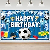 Mocsicka Soccer Birthday Backdrop Football Field Soccer Theme Happy Birthday Banner Party Decorations Photo Booth Props (6x3.6ft)