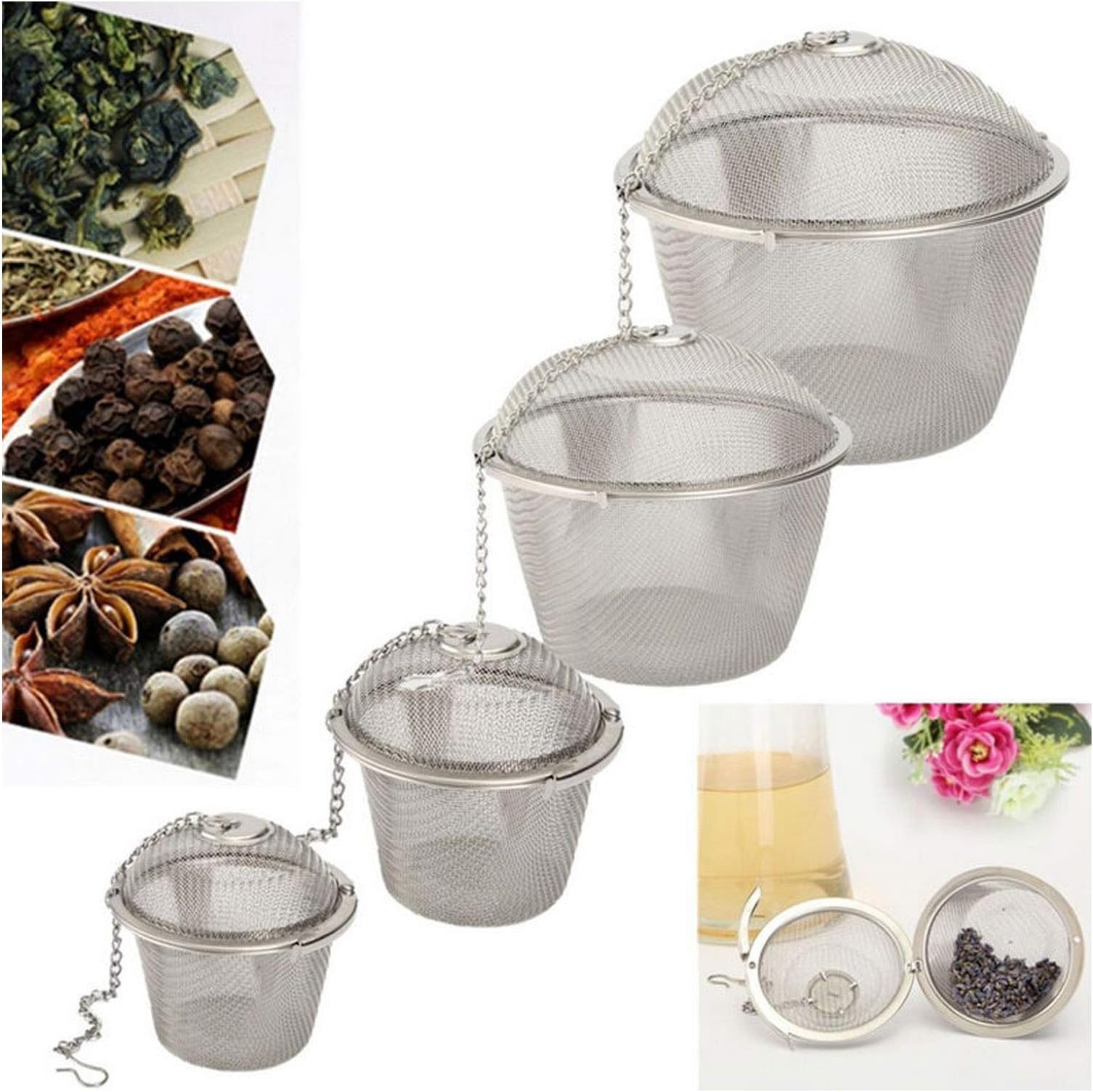 4 Size Stainless Steel Tea Strainer Infuser Tea Locking Ball Tea Spice Mesh Herbal Ball cooking tools,Size XL