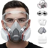 Tesoro Moda Respirator Mask for Spray Painting, Woodworking, Welding, Dust, and General Safety with Clear Eye Goggles, 10 Replacement Filters, Half Face Cover with Safety Glasses