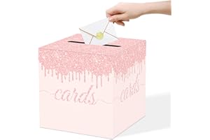 JCTHKUKU Pink Card Box for Party, 8.7" Gift Cards Receiving Box Holder for Wedding, Bridal Shower, Graduation, Birthday, Retirement, Baby Shower, Anniversaries Party Decorations
