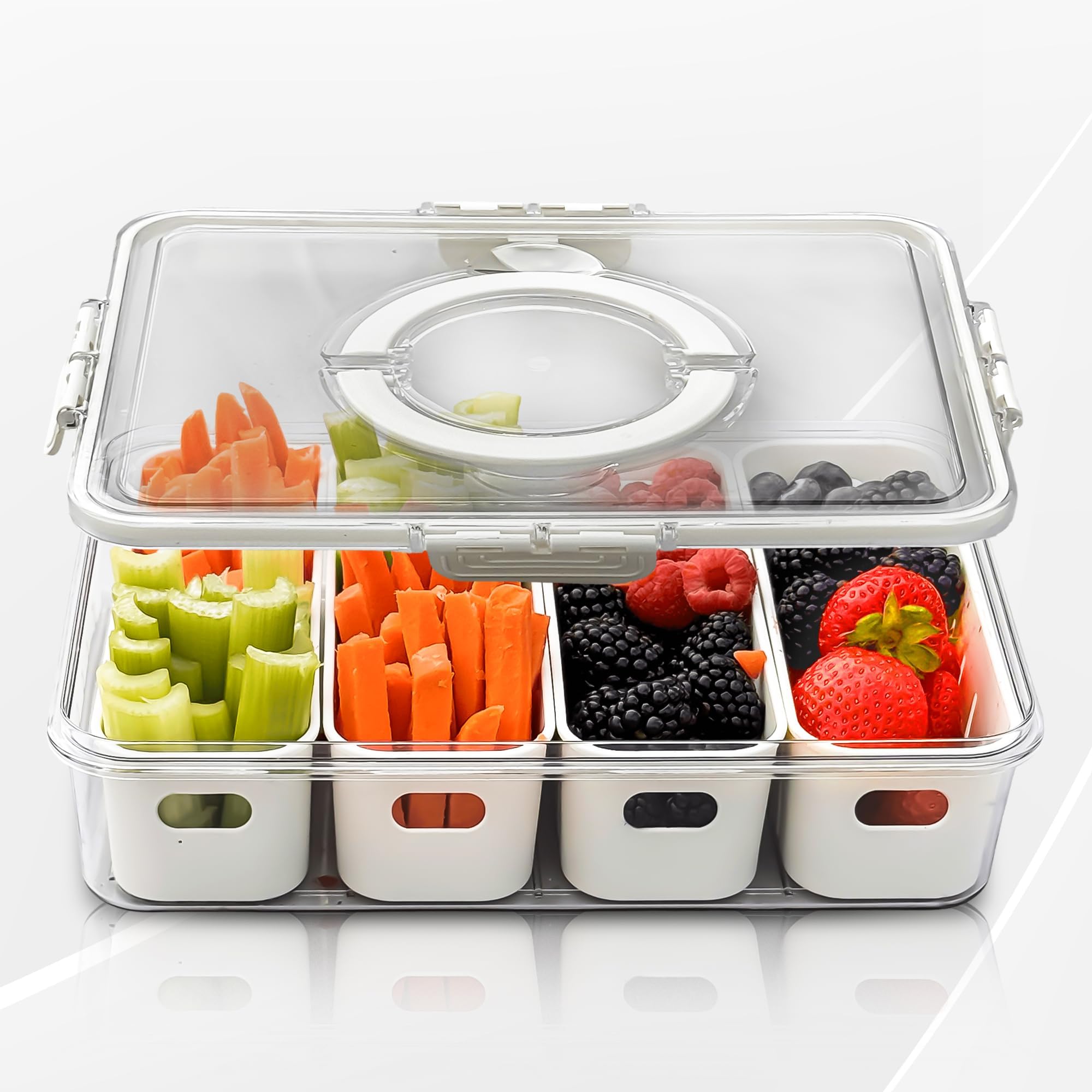 Photo 1 of [Dishwasher Safe] Salad Bar Containers for Fridge, Veggie Containers for Refrigerator, Salad Prep Containers for Fridge, Veggie Tray with Lid, Storage & Organizer for Fruit, Berry, Produce Keeper