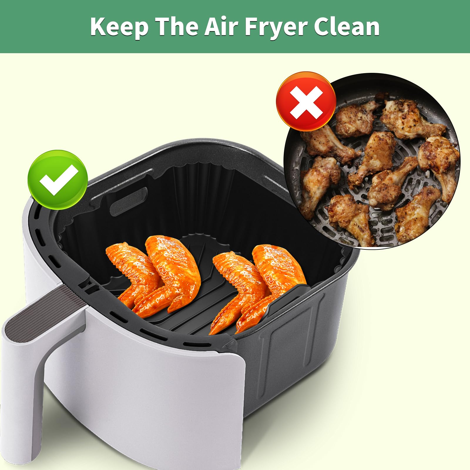 9-Inch Air Fryer Silicone Liners Square for Ninja Air Fryer AF141 AF142 AF181 5-6.5QT, 3 Pack Reusable Silicone Pot Baking Accessories for Cosori 6QT, Instant, Chefman 5QT to 8QT AirFryer