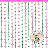 Semato 2 Pcs Pink and Green Foil Fringe Curtains Backdrop Witch Party Decorations Tinsel Foil Streamers Curtain Photo Booth Background
