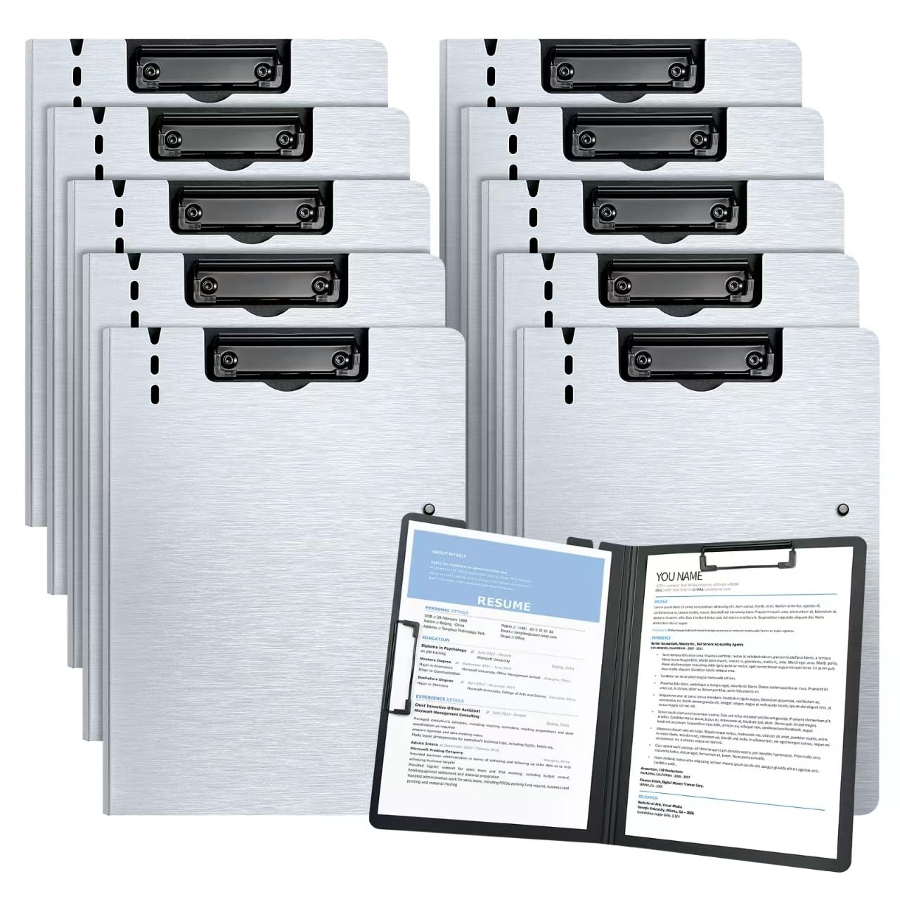 URbantin 10 Pack A4 Foldable Clipboards with Two Clips File Document Organiser,Clip Board for Business,Office,School or Restaurant (Grey)