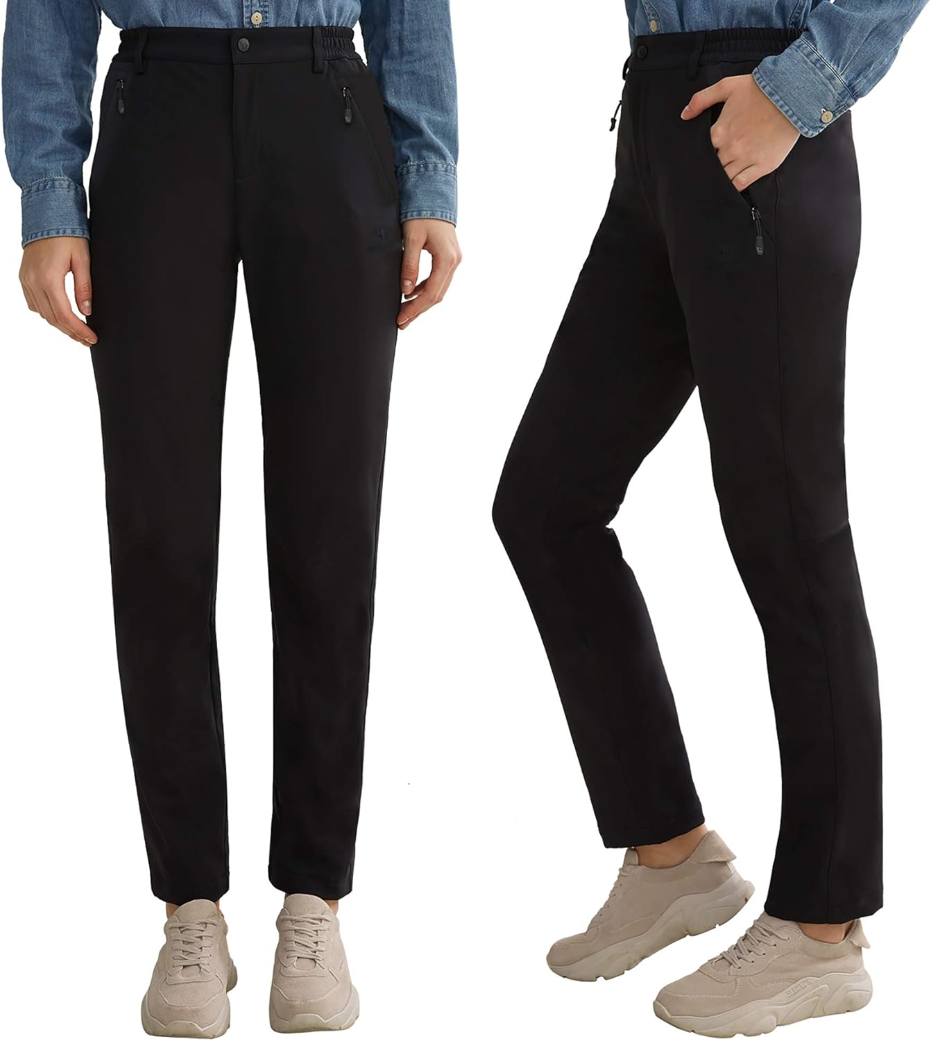 CAMEL Women Hiking Fleece Pants Waterproof- Winter Pants Insulated Softshell Pants Golf Snow Skiing Outerwear: Clothing