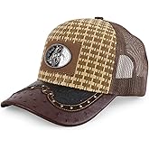 Straw Design Metallic Rodeo Cowboy Horse Metal Logo Trucker Mesh Baseball Cap