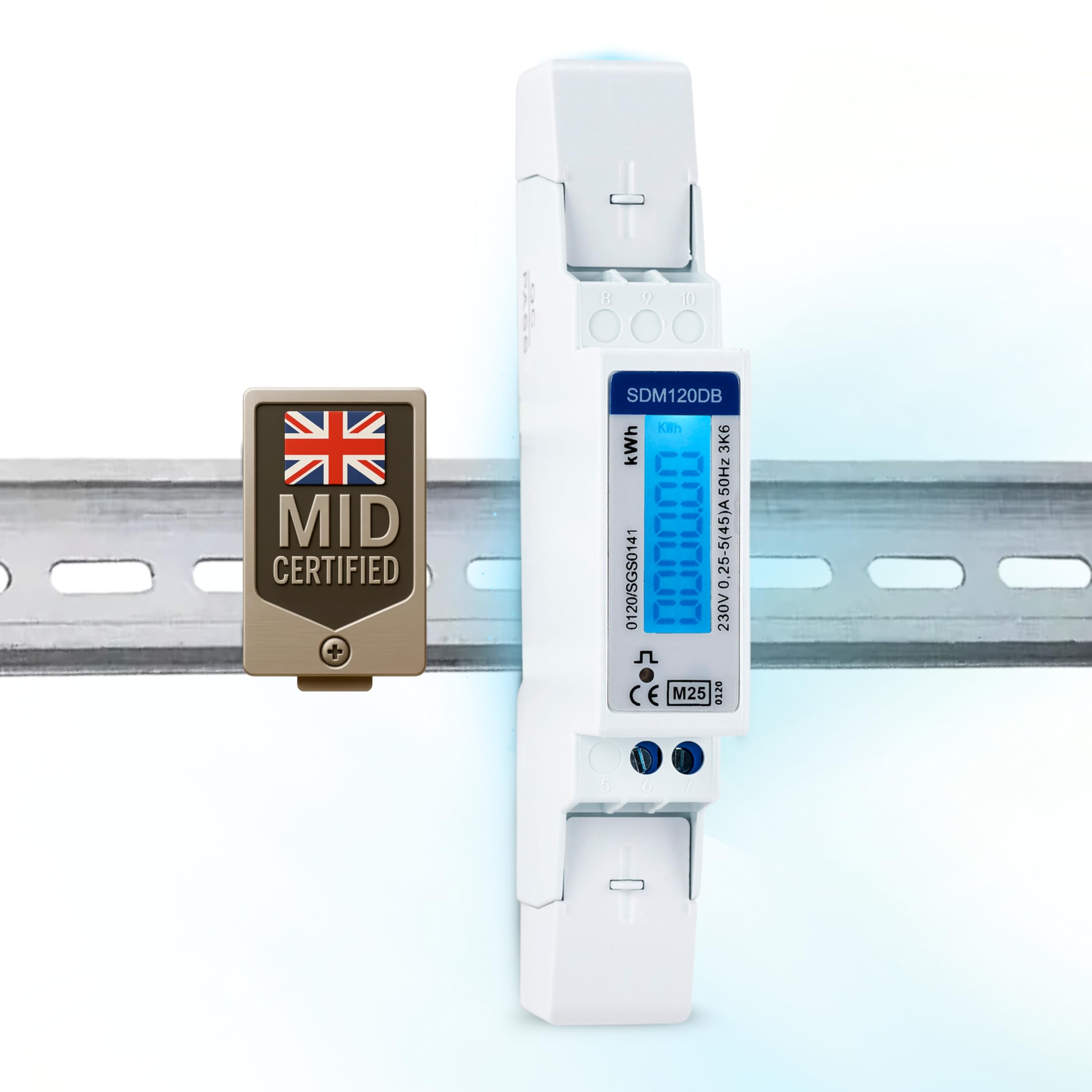 Modbus Single-Phase, Electric Energy Meter (SDM120DB Electricity Meter) - 1U DIN-Rail Mounted kWh Meter with 45A-Rated Capability - Pulse Output 1 1000imp/kWh - 18/1P Module