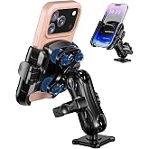 LOKTENWO Anti-Vibration Phone Mount Holder with Vibration Dampener, 1s Lock | Camera Friendly Aluminum AMPS Hole Square Base &amp; Medium Arm for Car Truck UTV Boat, Fits 5.4"-7.2" Phones