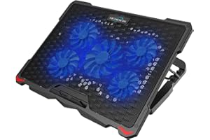 AICHESON Laptop Cooling Pad 5 Fans Up to 17.3 Inch Heavy Notebook Cooler, Blue LED Lights, 2 USB Ports, S035, Blue-5fans
