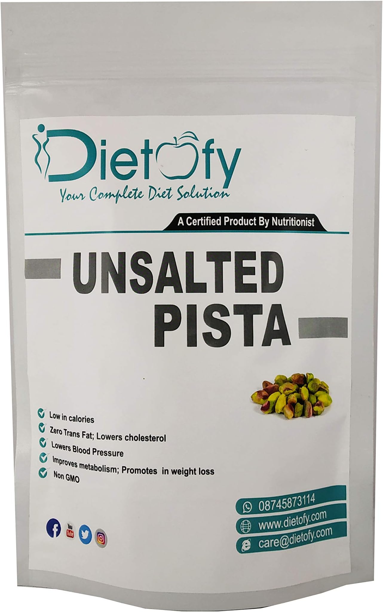 Dietofy Pista Dry Fruits, Pista Unsalted Without Shell, Pistachios Kernels, Plain Pista, 200gms