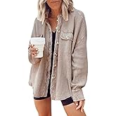 ebossy Womens Long Batwing Sleeve Splicing Cardigan Lightweight Waffle Textured Boyfriend Shirt Jacket Shacket