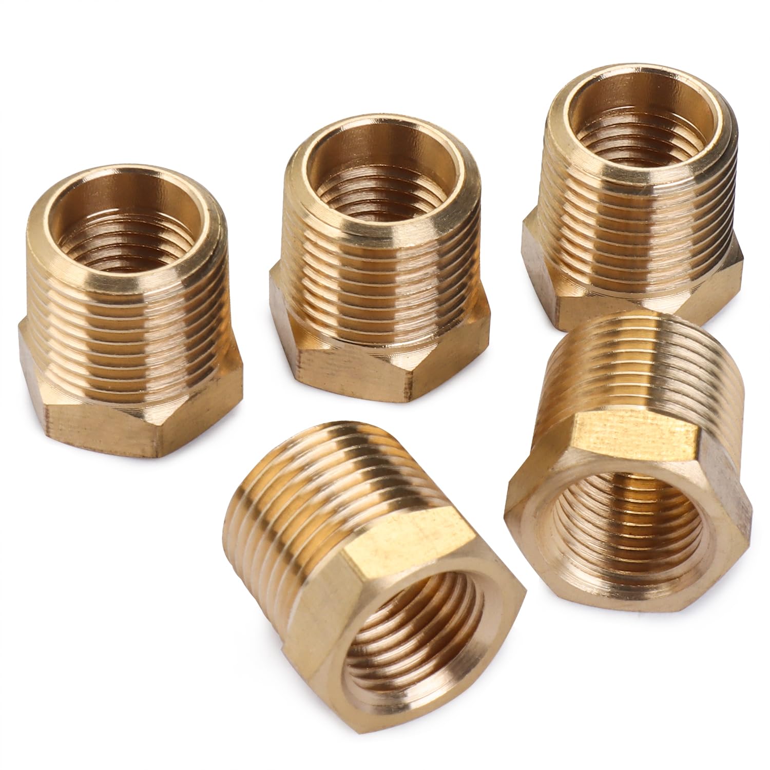 LTWFITTING Brass Pipe 3/8-Inch Male BSPT x 1/4-Inch Female BSPP Hex Bushing Reducer Fittings Fit for Compressor Air Line (Pack of 5)