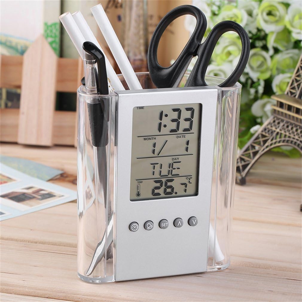 JRT Best Digital Large Screen Calendar Desk Clock Pen Pencil Holder Thermometer