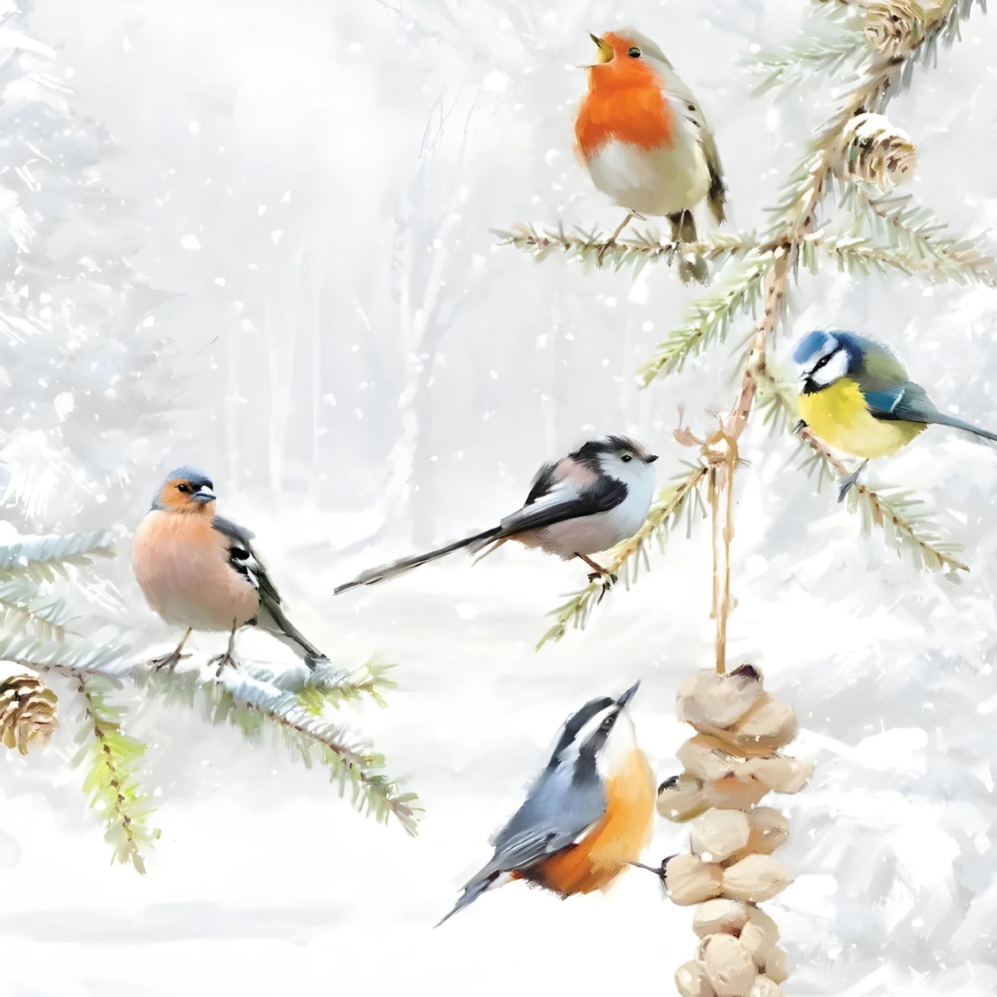 GBCC Charity Christmas Card Pack of 10 - Garden Birds Winter Feeder Design - Christmas Card Multipack - In Aid of UK Charities