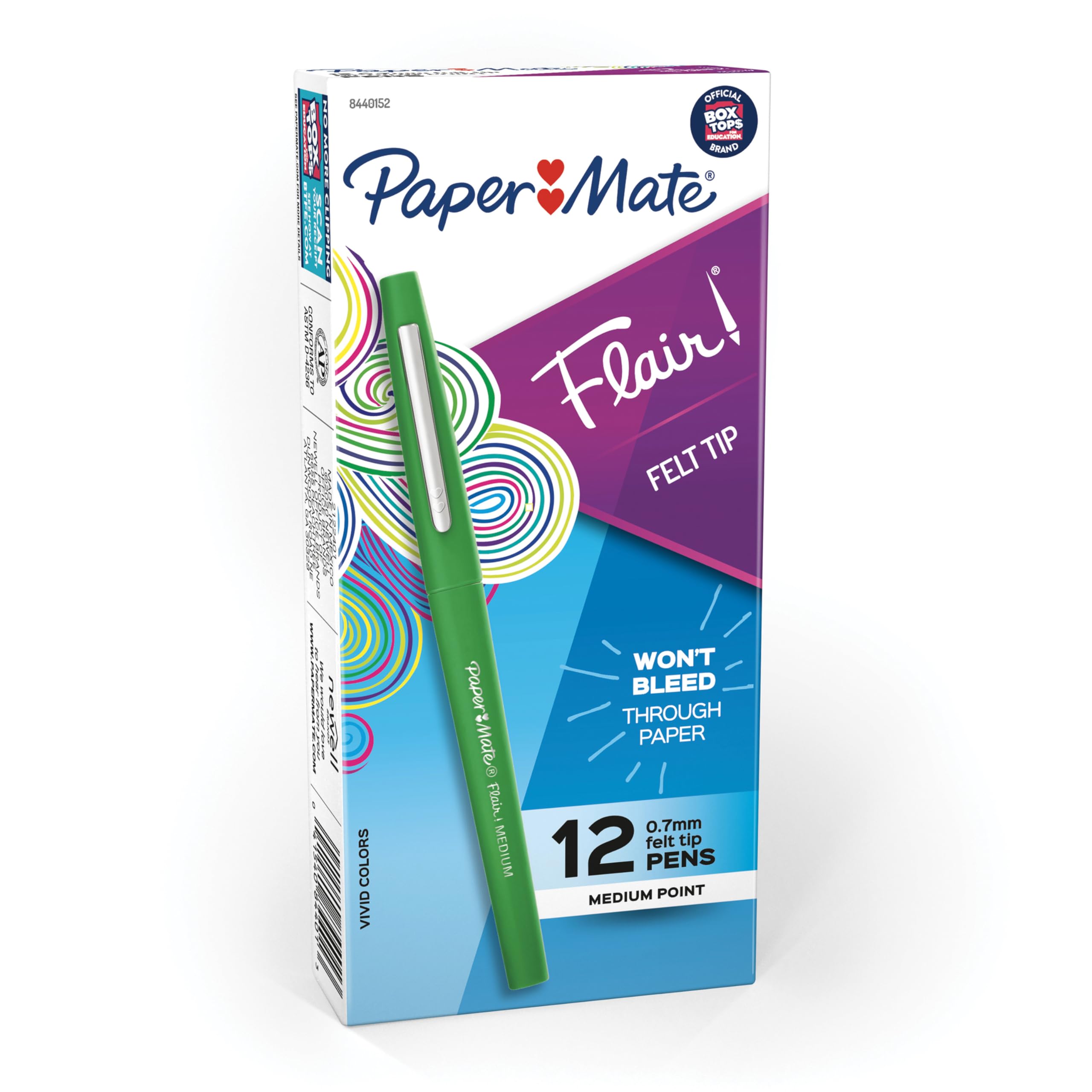 Paper Mate Flair Point-Guard Porous Point Pens 12 Green Pens (8440152) (Pack of 12)