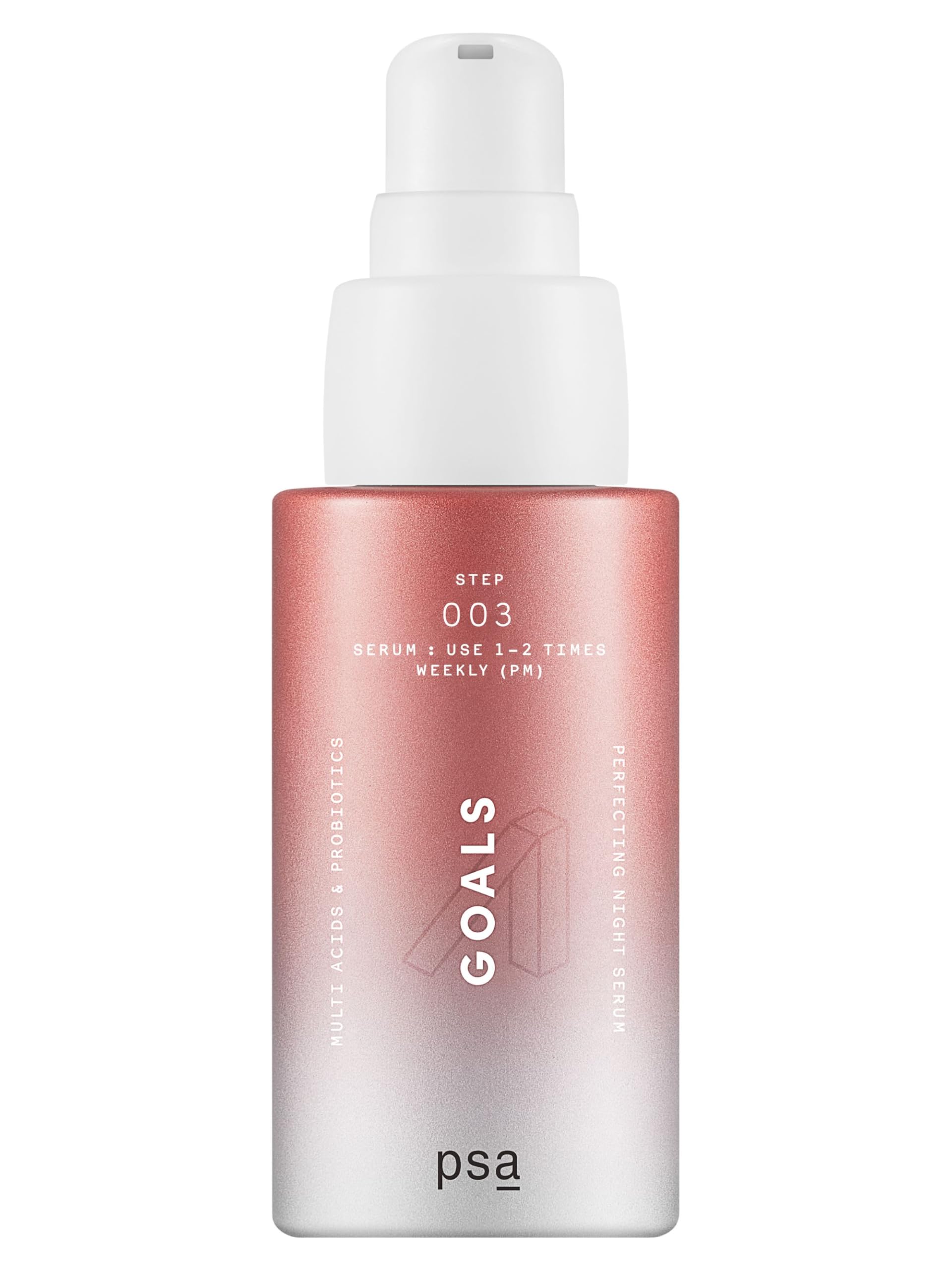 PSA GOALS Multi Acids & Probiotics Perfecting Night Serum: Exfoliating Night Serum with Glycolic, Lactic, Pyruvic, BHA & PHA, Niacinamide, Probiotics. 30 ml/1 oz